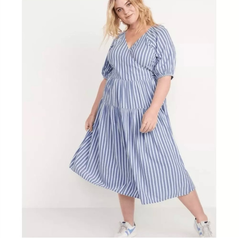 Waist defined stripe tie belt midi wrap dress by Old Navy. - Picture 3 of 9
